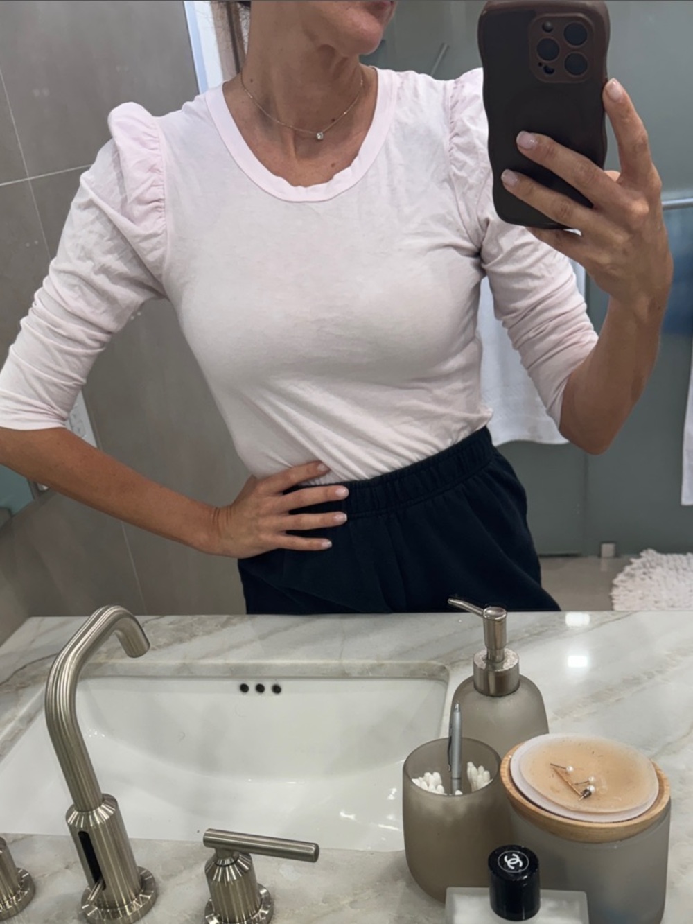 A.L.C. Pale Pink Puff-Sleeve Long Sleeve Tee